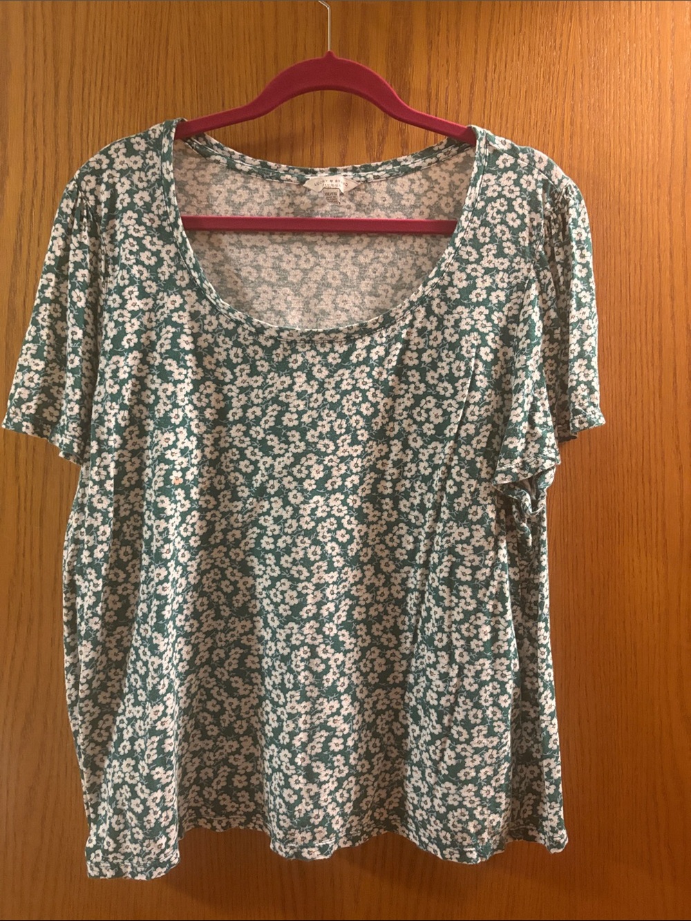 Lucky Brand Green Floral Scoop Neck Short Sleeve Top
